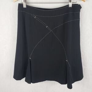 Max Studio Skirt Women 8 Black Kick Pleat White Stitch Detail Career Lined EUC